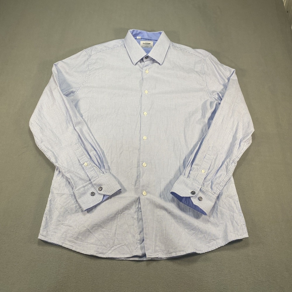 Duchamp London Mens Long Sleeve Button Down Tailored Fit Dress Shirt Blue 17/XL
